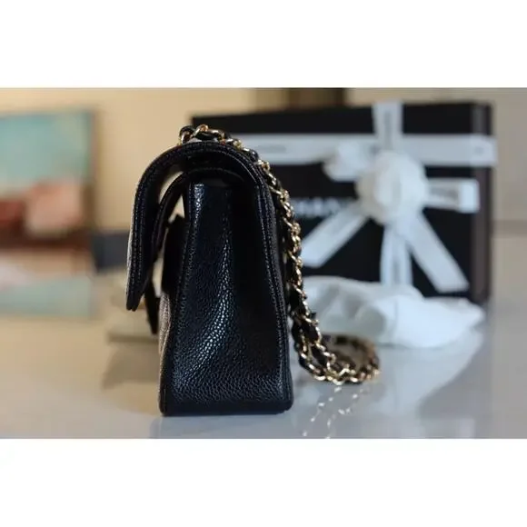 Chanel authentic 2021 Classic Small Black Caviar Flap Bag purse Gold chain - Picture 6 of 15